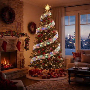 Kit Navideño Premium 1.80 m – Árbol +1 Caja de Luces + 2 Cintas LED +2 Lámparas